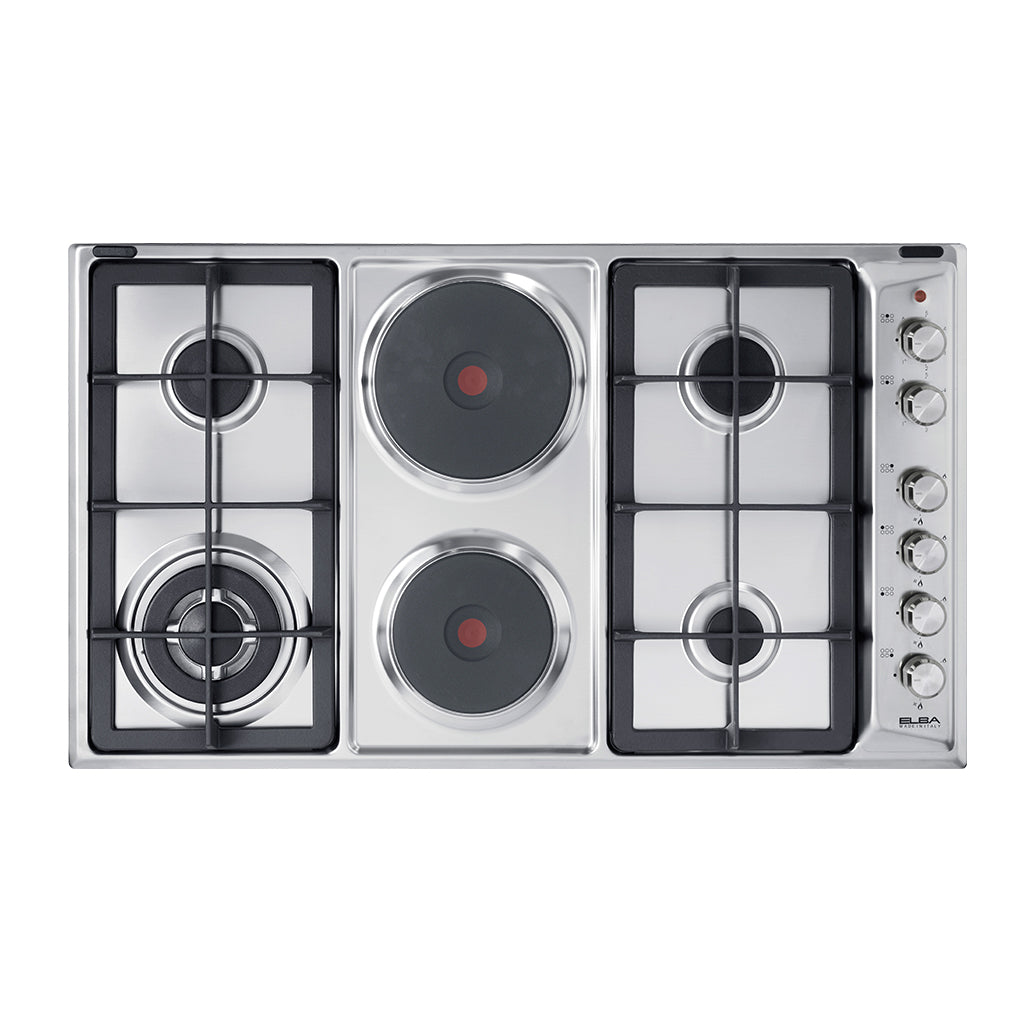 Elba Classic 90Cm 4 Burner Gas Hob With 2 Electric Plates- Stainless Steel
