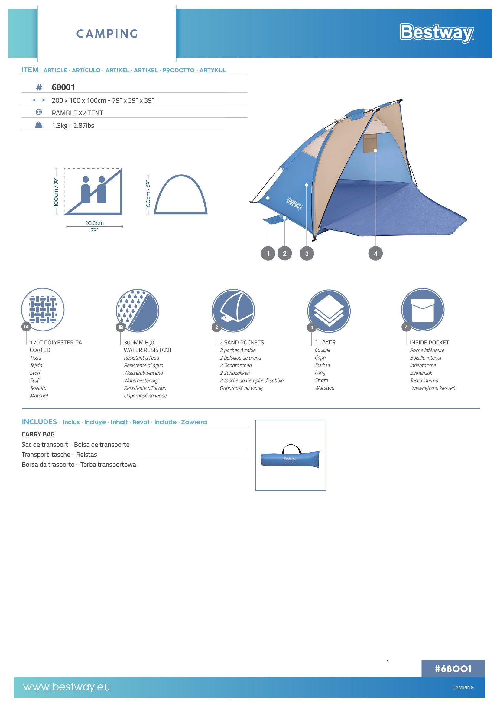 Pavillo Ramble X2 Tent 2.00m X 1.00m X 1.00m - Livestainable.co.za
