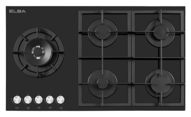 Elba 90Cm 5 Burner Gas On Glass Hob Black