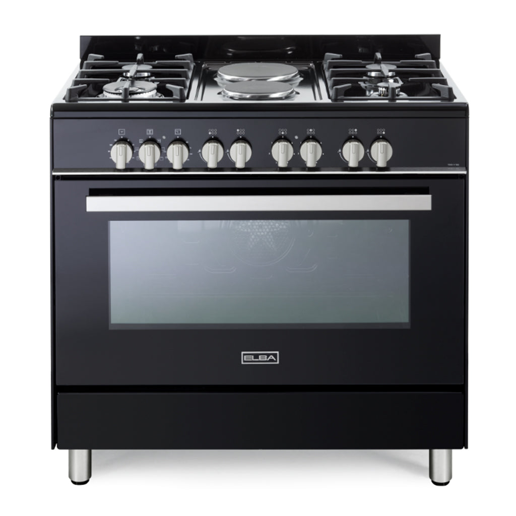 Elba Classic Lite 90Cm 4 Burner Gas Cooker With 2 Electric Plates And Electric Oven- Black