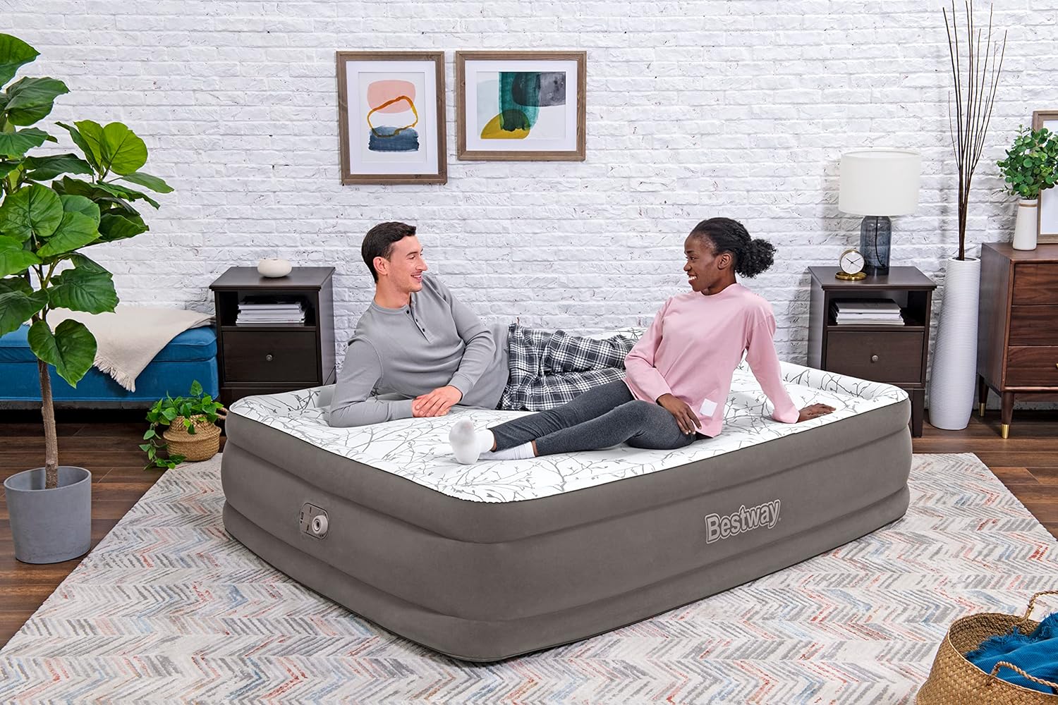 Bestway 2.03m X 1.52m X 46cm Tritech Airbed Queen Foam Top Built In Ac Pump