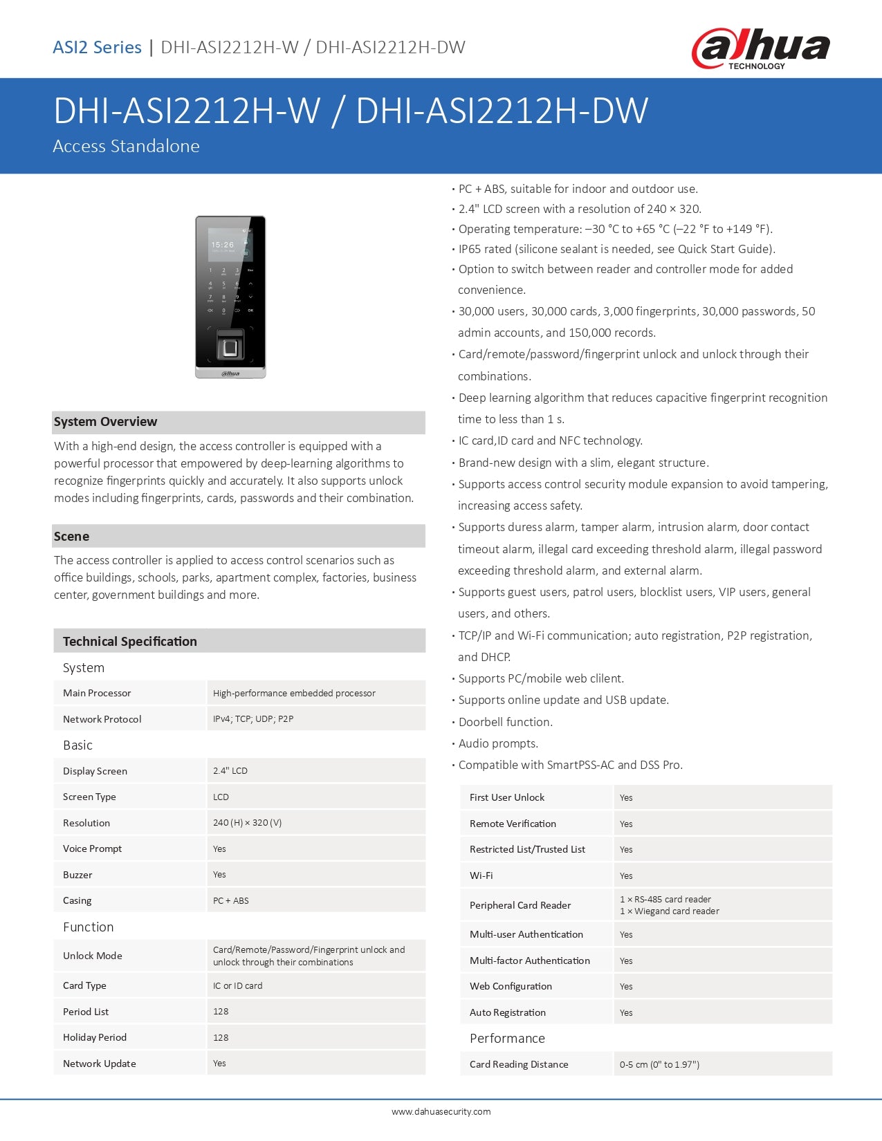 DAHUA 2.4" Biometric Access Control