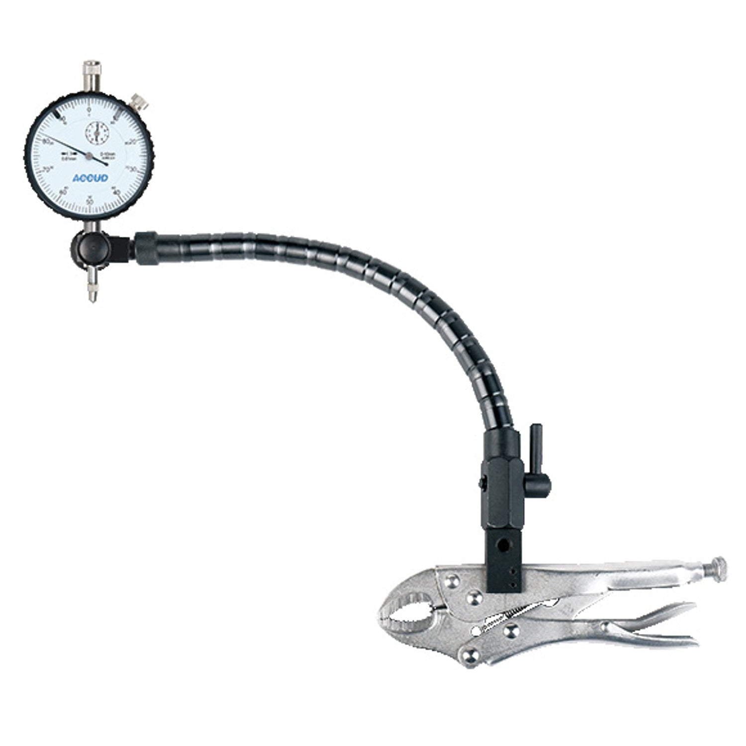 Accud 3 Pc Measuring Set 10 Mm Dial Indicator Flex Arm & Locking Plier
