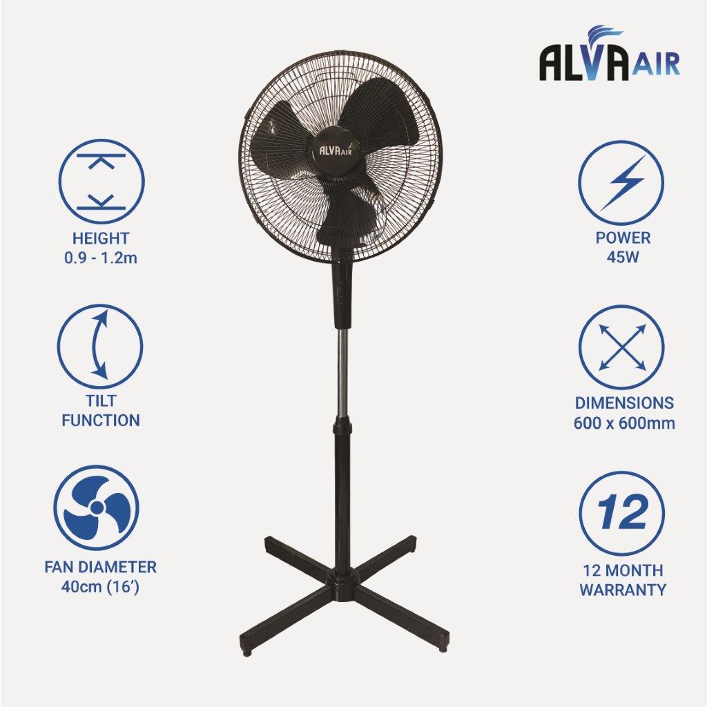 40cm Plastic Telescopic Pedestal Fan (Black)