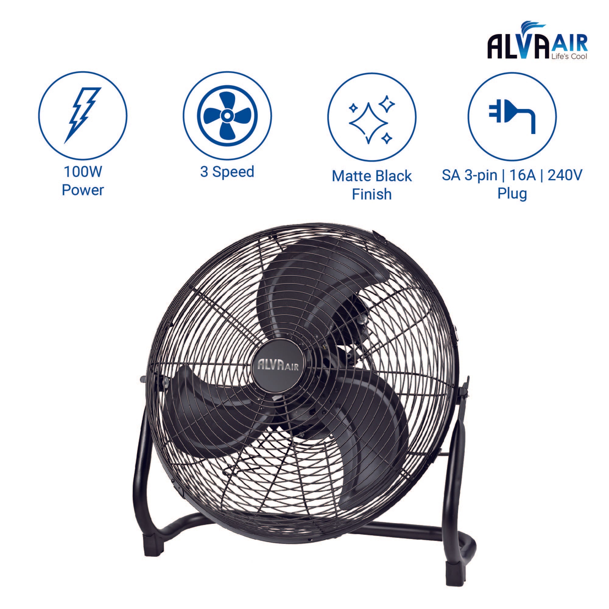 40cm Floor Fan High Velocity (Matte Black)