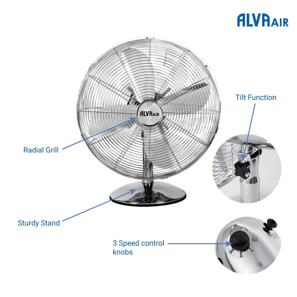 30cm Metal Desk Fan (Chrome)