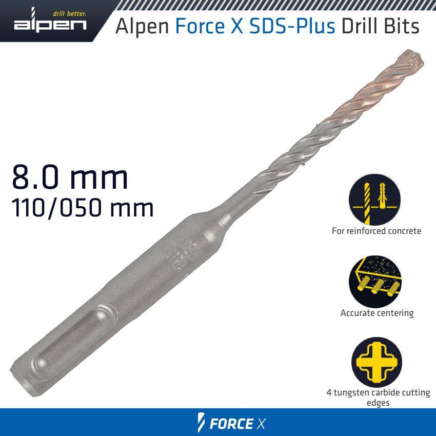 Force X 8.0 X 110/050 Sds Plus Rebar Drill Bit X4 Cutting Edges Bulk - Livestainable.co.za