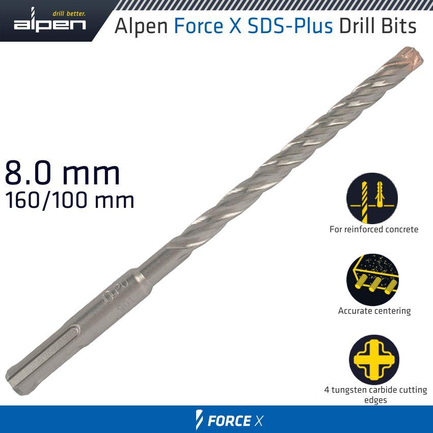 Force X 8.0 X 160/100 Sds Plus Rebar Drill Bit X4 Cutting Edges Bulk - Livestainable.co.za