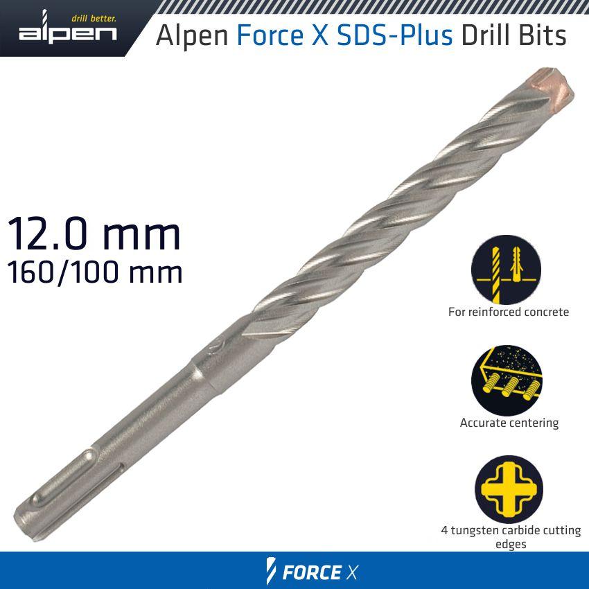 Force X 12.0 X160/100 Sds Plus Rebar Drill Bit X4 Cutting Edges Bulk - Livestainable.co.za