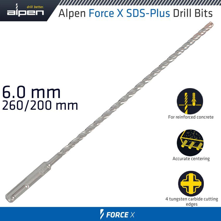 Force X 6.0 X 260/200 Sds Plus Rebar Drill Bit X4 Cutting Edges Bulk - Livestainable.co.za