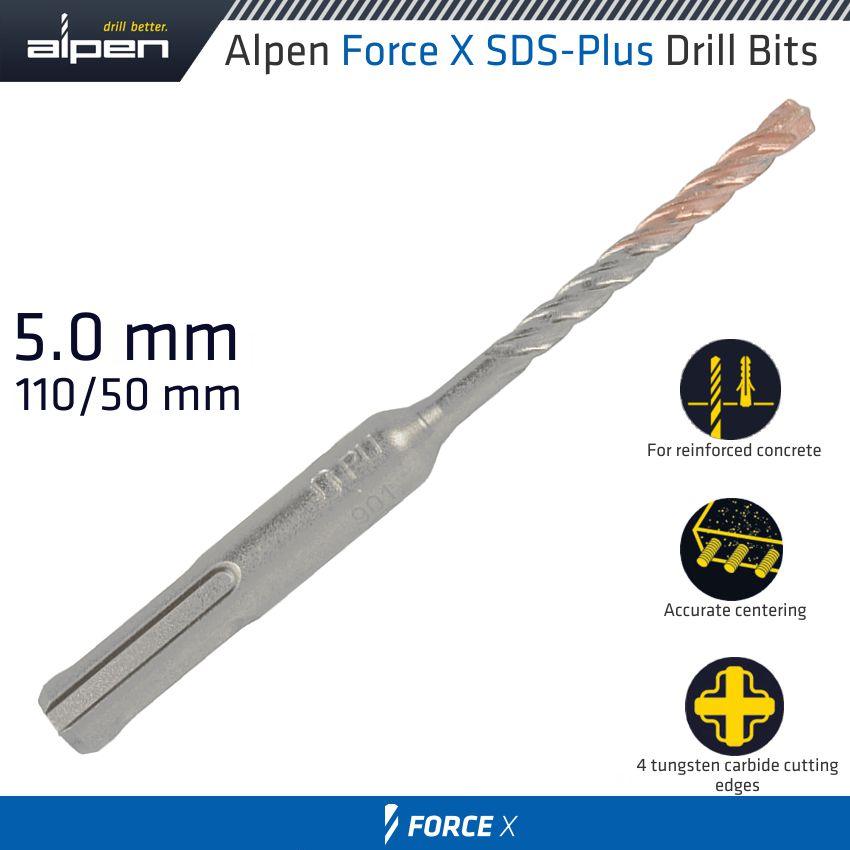 Force X 5.0 X 110/050 Sds Plus Rebar Drill Bit X4 Cutting Edges - Livestainable.co.za