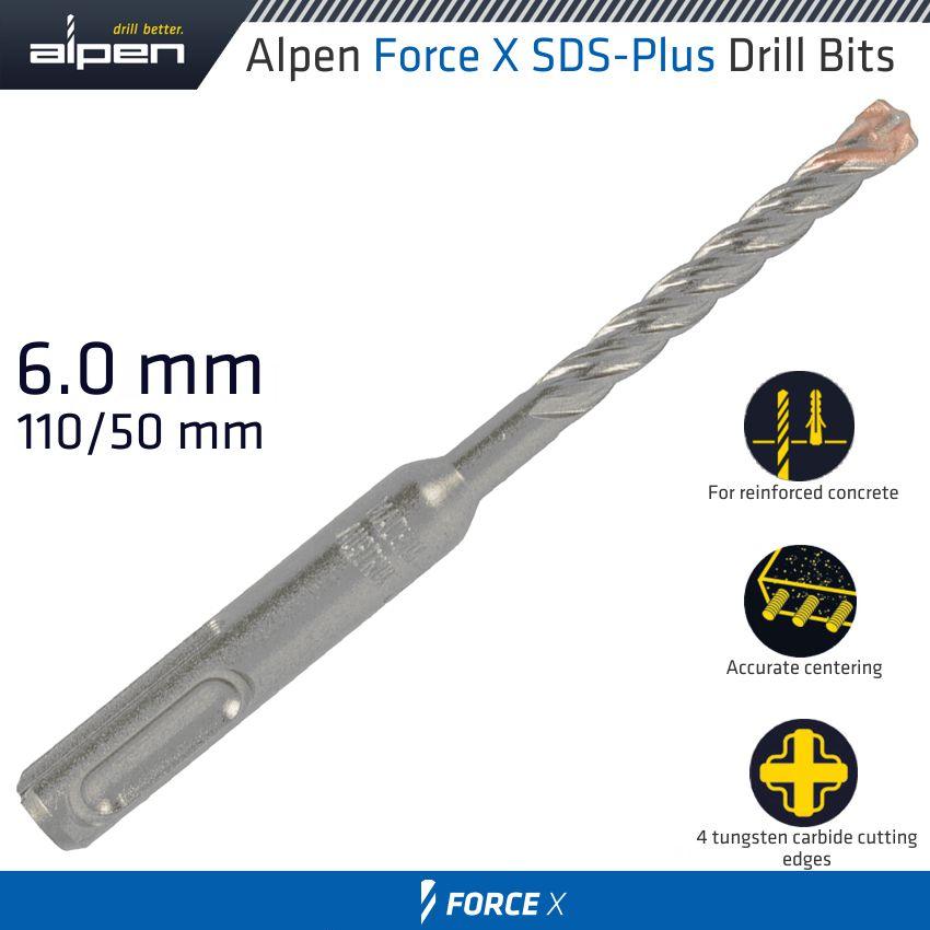 Force X 6.0 X 110/050 Sds Plus Rebar Drill Bit X4 Cutting Edges - Livestainable.co.za