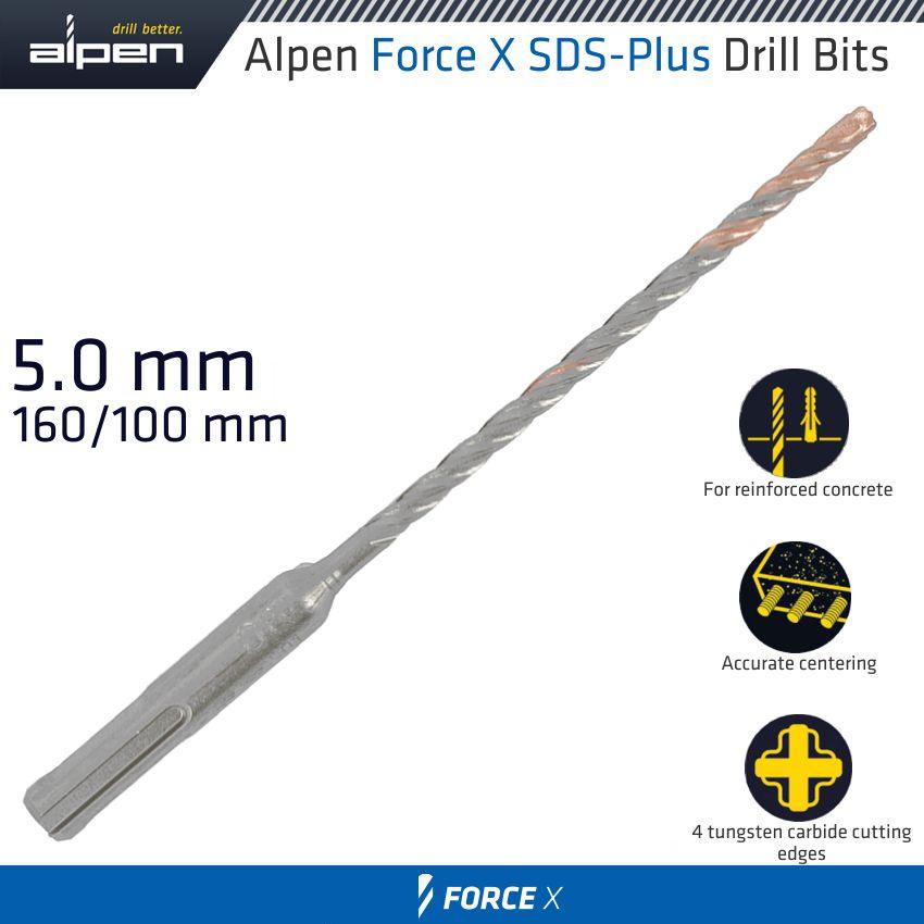 Force X 5.0 X 160/100 Sds Plus Rebar Drill Bit X4 Cutting Edges - Livestainable.co.za