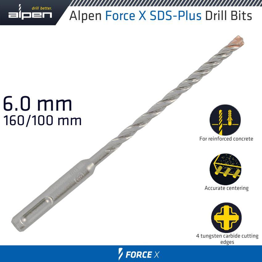 Force X 6.0 X 160/100 Sds Plus Rebar Drill Bit X4 Cutting Edges - Livestainable.co.za