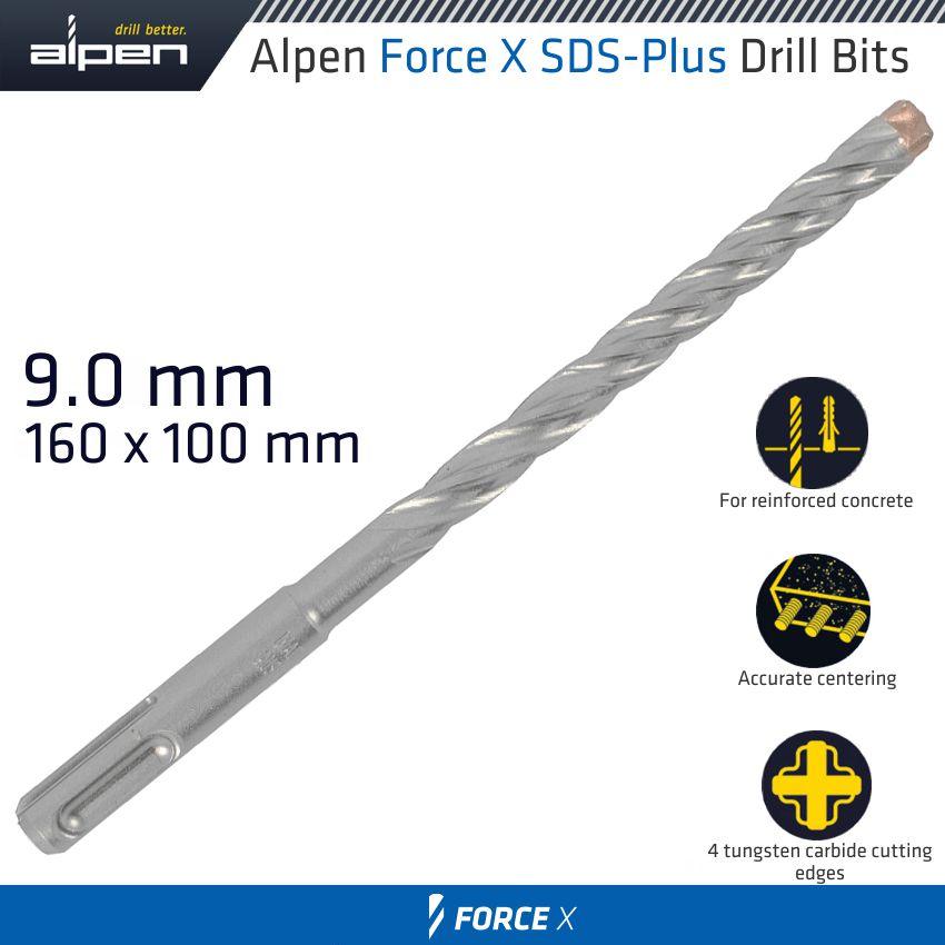 Force X 9.0 X 160/100 Sds Plus Rebar Drill Bit X4 Cutting Edges - Livestainable.co.za