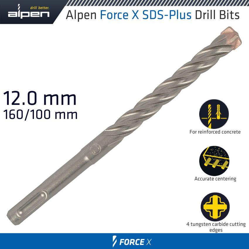 Force X 12.0 X 160/100 Sds Plus Rebar Drill Bit X4 Cutting Edges - Livestainable.co.za