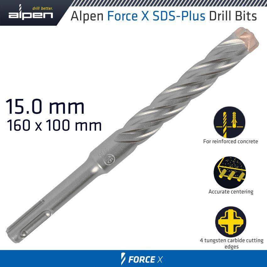 Force X 15.0 X160/100 Sds Plus Rebar Drill Bit X4 Cutting Edges - Livestainable.co.za