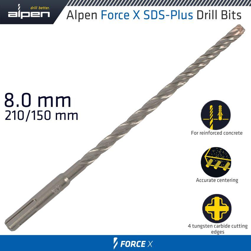 Force X 8.0 X 210/150 Sds Plus Rebar Drill Bit X4 Cutting Edges - Livestainable.co.za