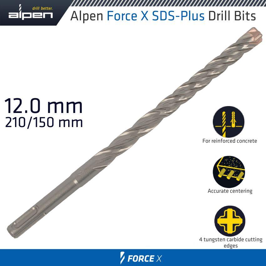 Force X 12.0 X 210/150 Sds Plus Rebar Drill Bit X4 Cutting Edges - Livestainable.co.za