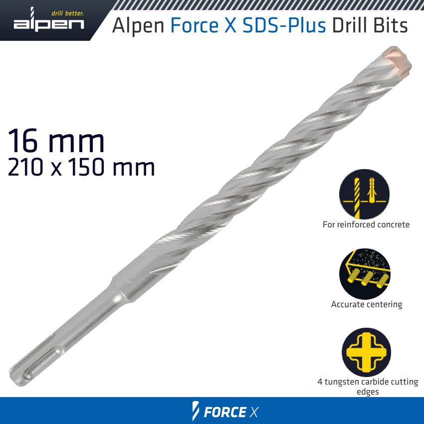 Force X 16.0 X 210/150 Sds Plus Rebar Drill Bit X4 Cutting Edges - Livestainable.co.za