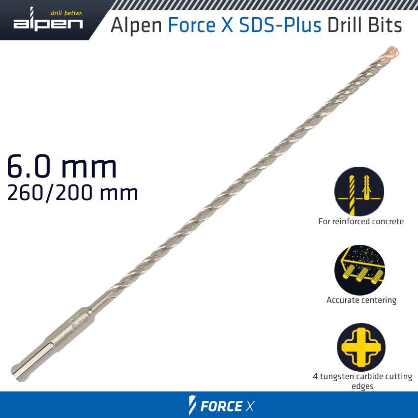Force X 6.0 X 260/200 Sds Plus Rebar Drill Bit X4 Cutting Edges - Livestainable.co.za