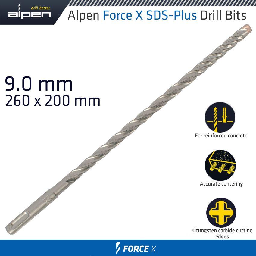 Force X 9.0 X 260/200 Sds Plus Rebar Drill Bit X4 Cutting Edges - Livestainable.co.za