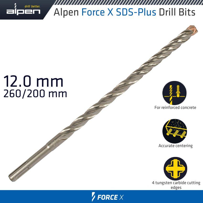 Force X 12.0 X 260/200 Sds Plus Rebar Drill Bit X4 Cutting Edges - Livestainable.co.za