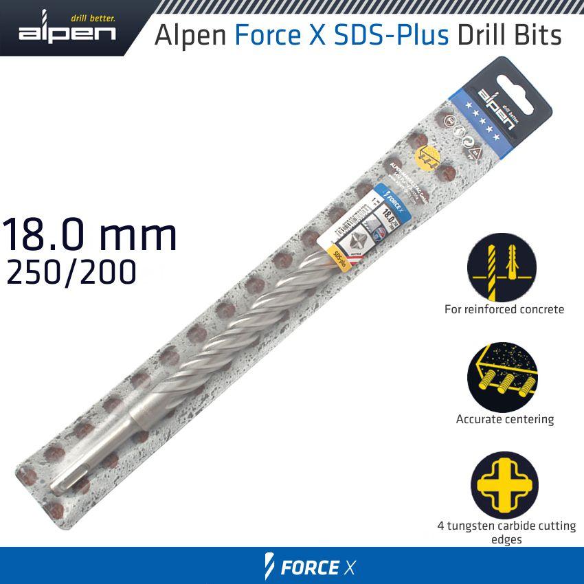 Force X 18.0 X 250/200 Sds Plus Rebar Drill Bit X4 Cutting Edges - Livestainable.co.za