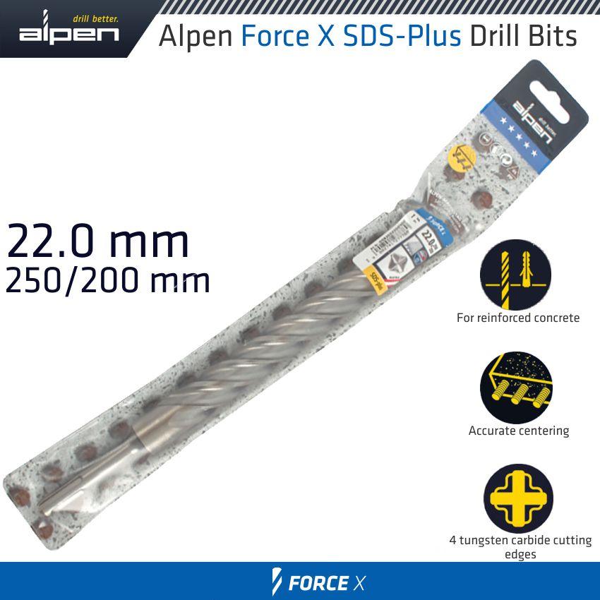 Force X 22.0 X 250/200 Sds Plus Rebar Drill Bit X4 Cutting Edges - Livestainable.co.za