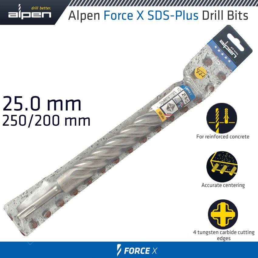 Force X 25.0 X 250/200 Sds Plus Rebar Drill Bit X4 Cutting Edges - Livestainable.co.za