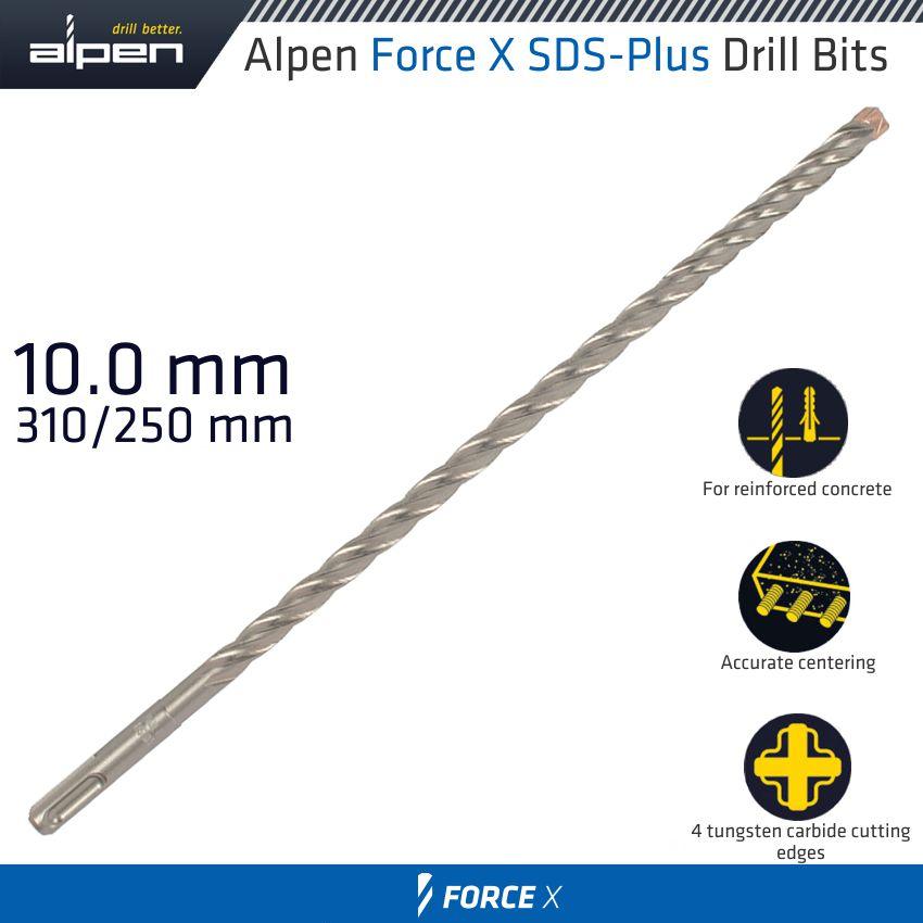 Force X 10.0 X 310/250 Sds Plus Rebar Drill Bit X4 Cutting Edges - Livestainable.co.za