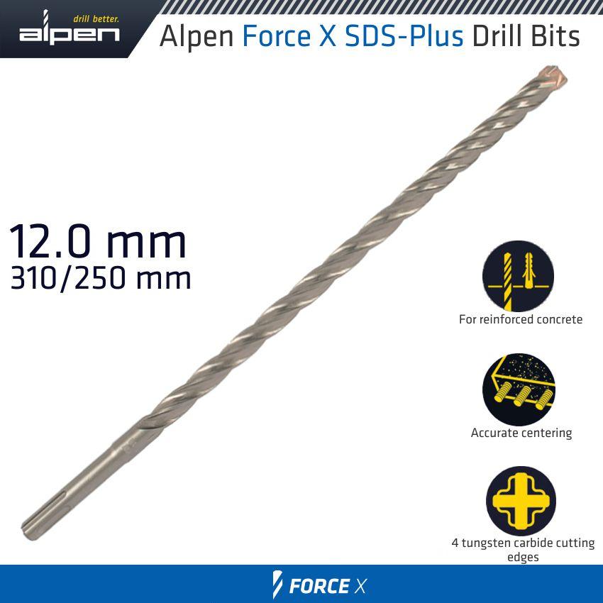 Force X 12.0 X 310/250 Sds Plus Rebar Drill Bit X4 Cutting Edges - Livestainable.co.za