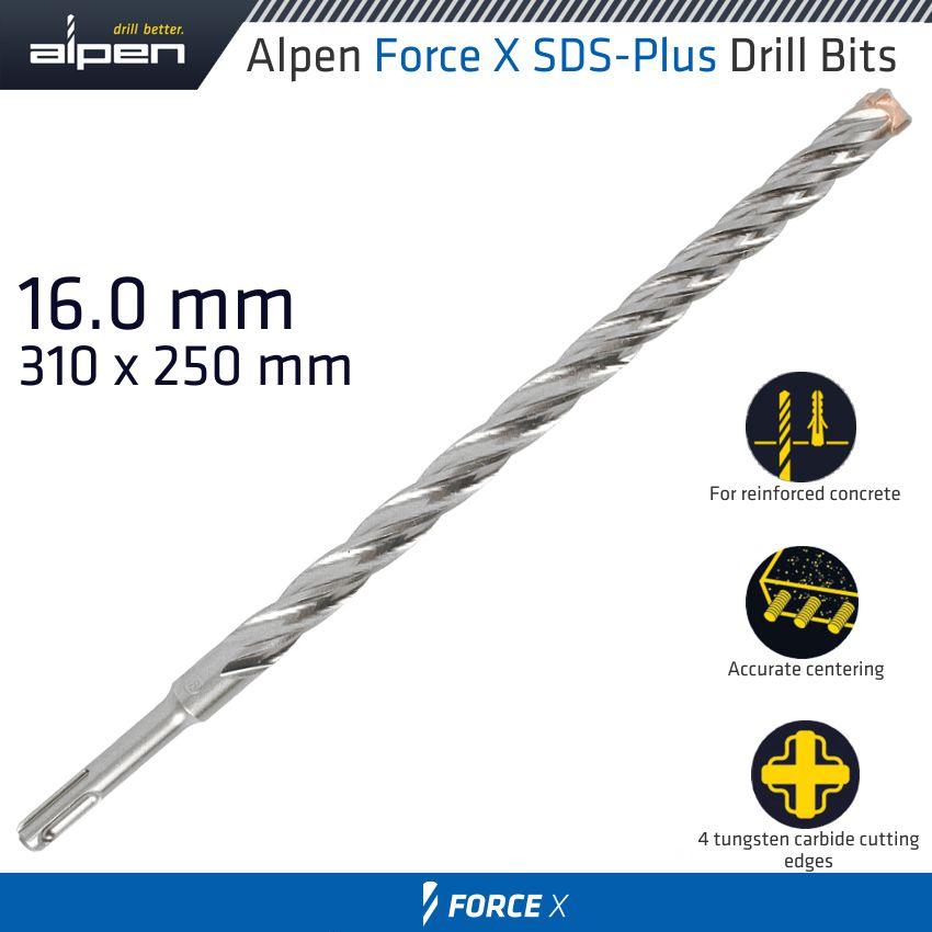 Force X 16.0 X 310/250 Sds Plus Rebar Drill Bit X4 Cutting Edges - Livestainable.co.za