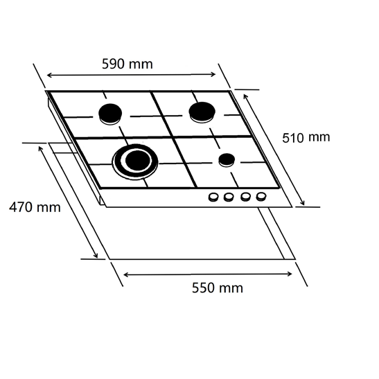 60cm 4 Burner Gas Hob Glass Top