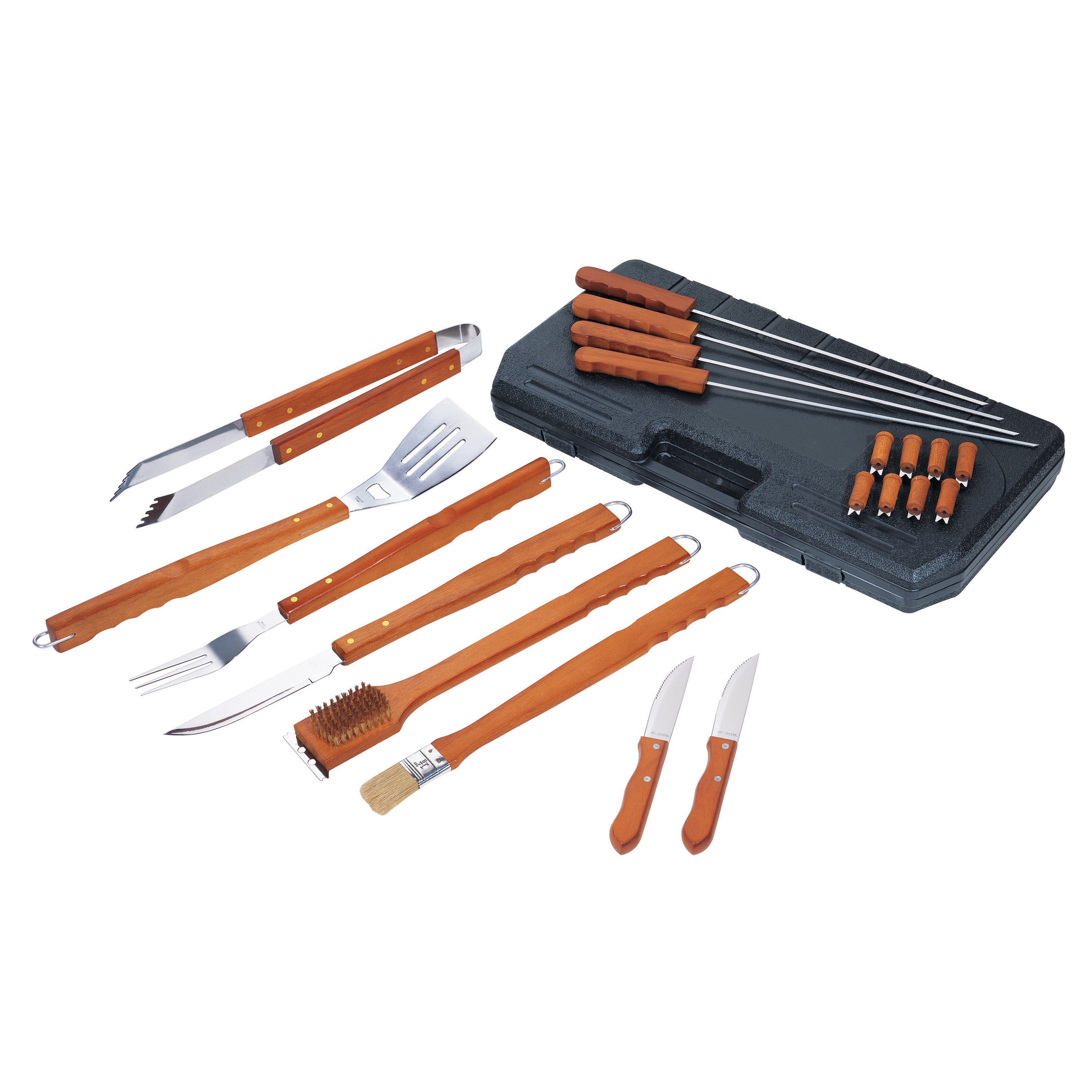 21 Pc Deluxe Wood Handled Bbq / Braai Tool Set