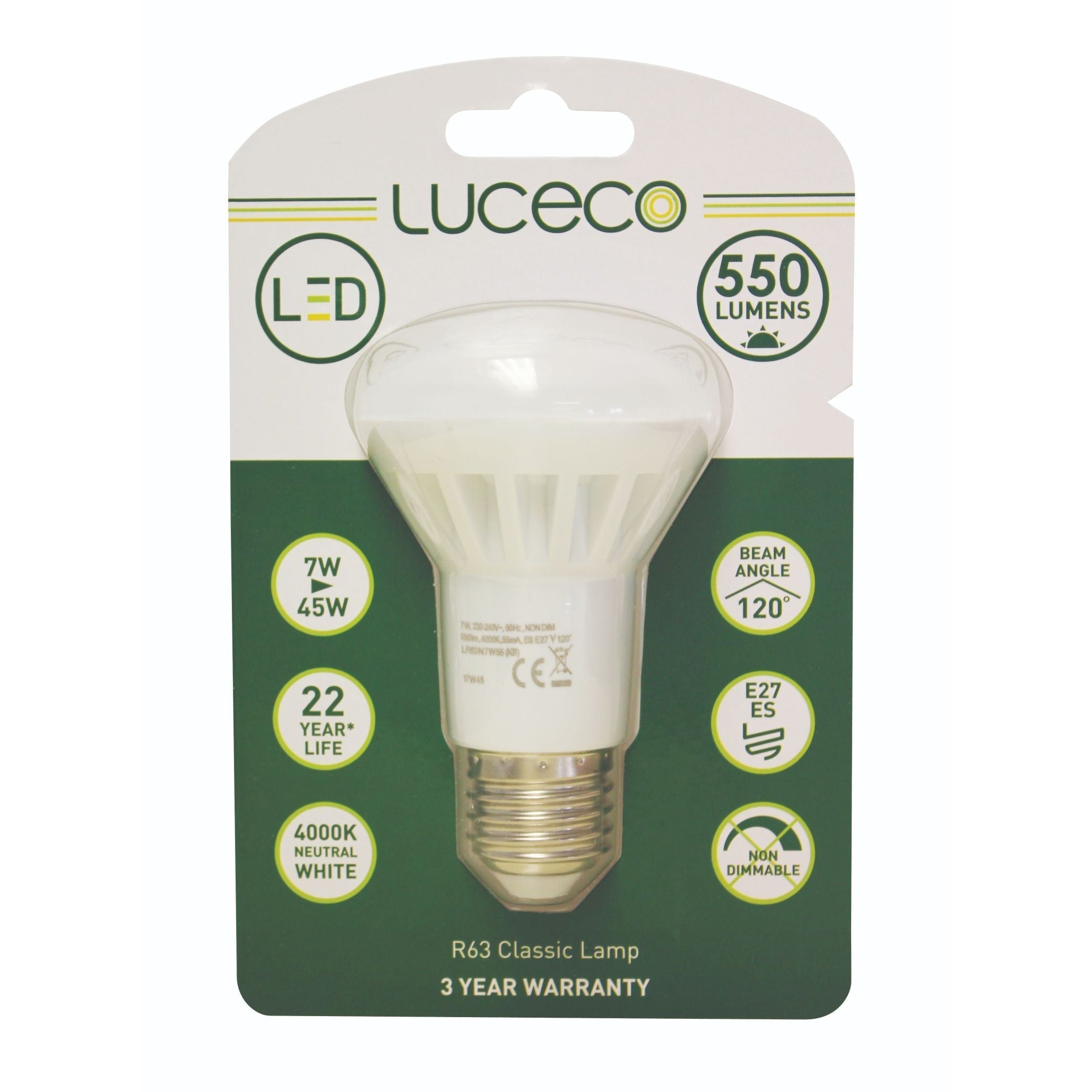 R63, 1 Pc, E27, 7 W, 550 Lm, Neutral White, 4000 K, Non Dim Led Globe