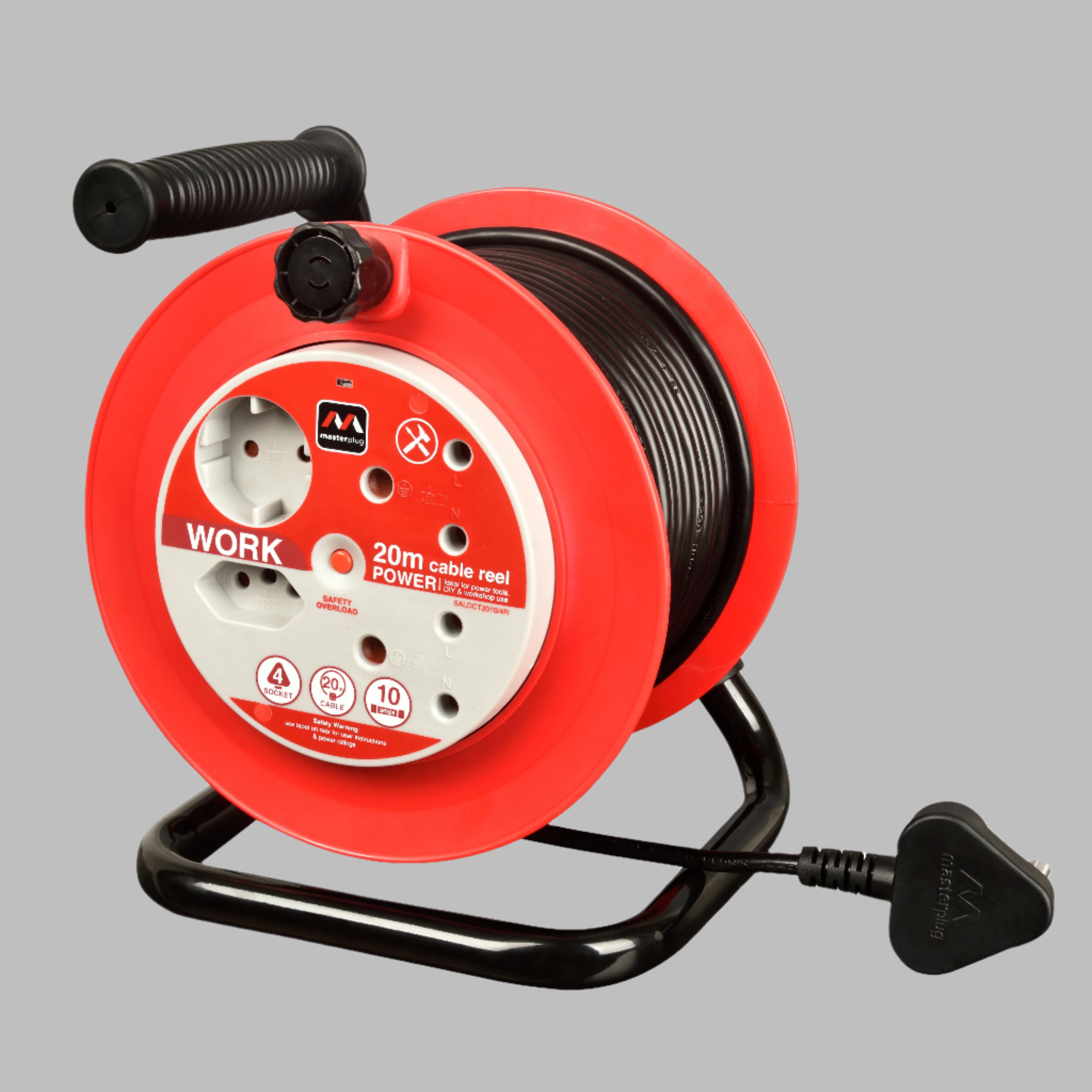 Light Duty 20m Cable Open Reel 4 Socket Without Switch