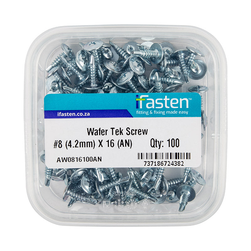 Ifasten Tek Screw Wafer No8 4.2 Mmx16 Mm 100 Pt