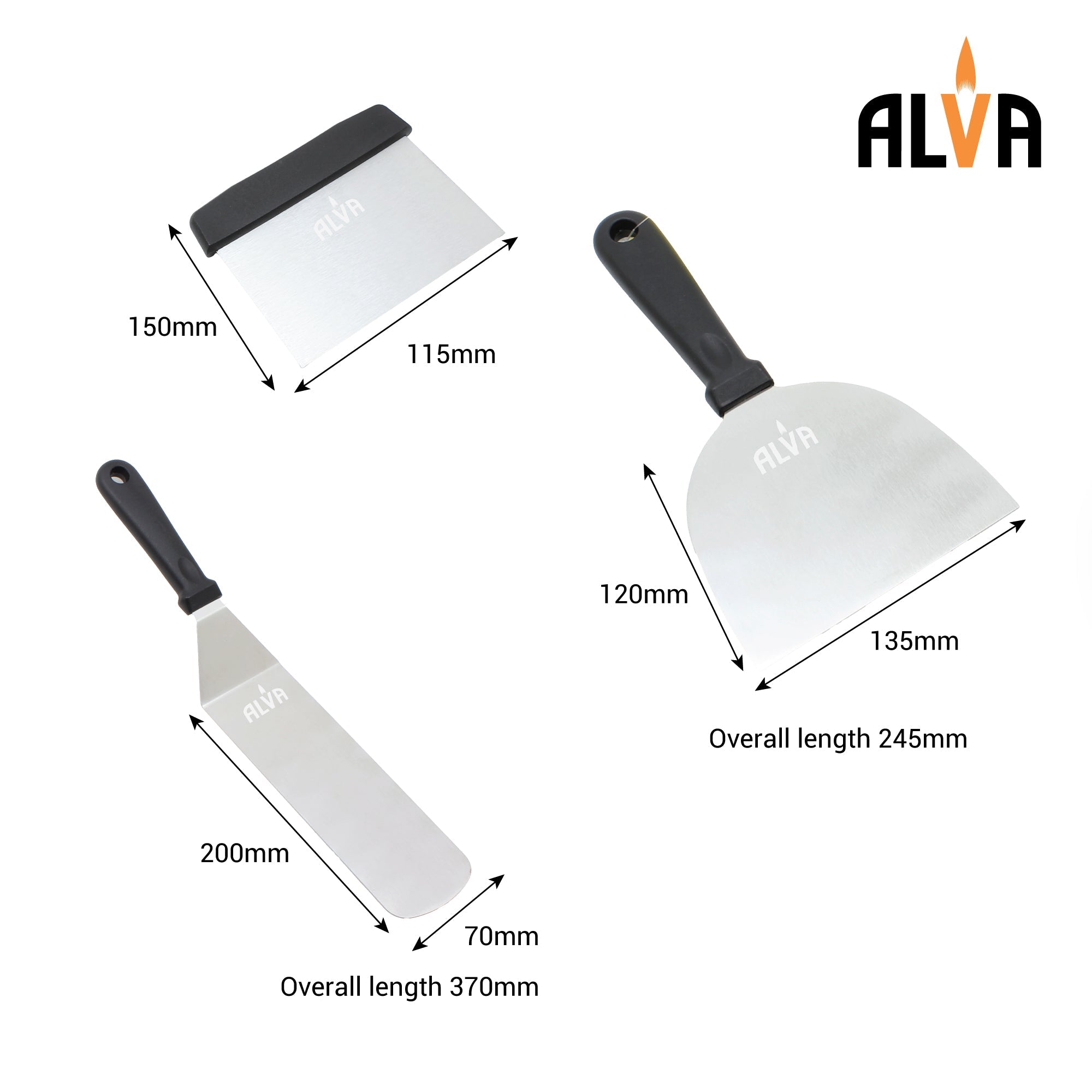 3 Pc Griddle Tool Set (Spatula / Cutter / Scraper)