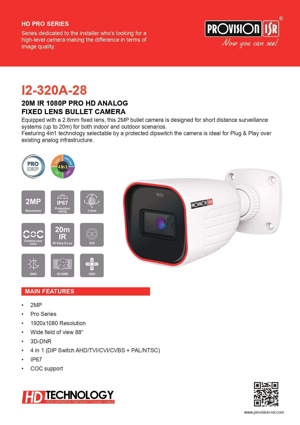 Provision Bullet 2.8MM 2MP PRO 20M IR 1LED Array