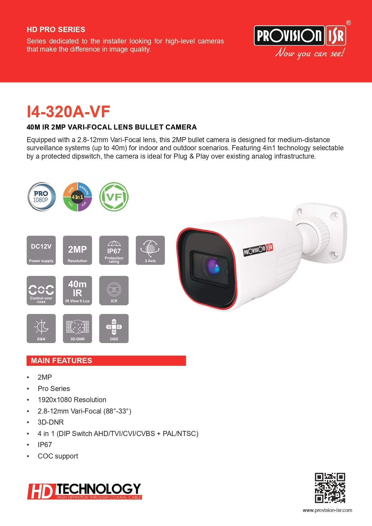 Provision Bullet VF 2.8MM 12MP 2MP PRO 40M IR 3LED Array