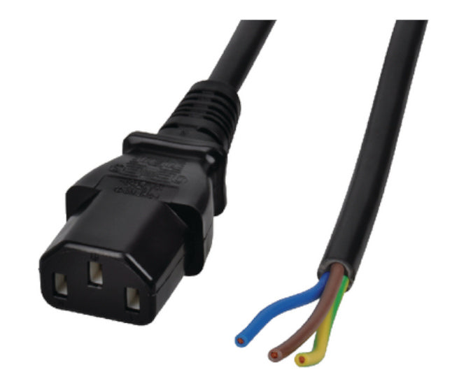 C13 Iec Socket With Cable/Lead Open Ended Black L=600mm 0 M6 Iec