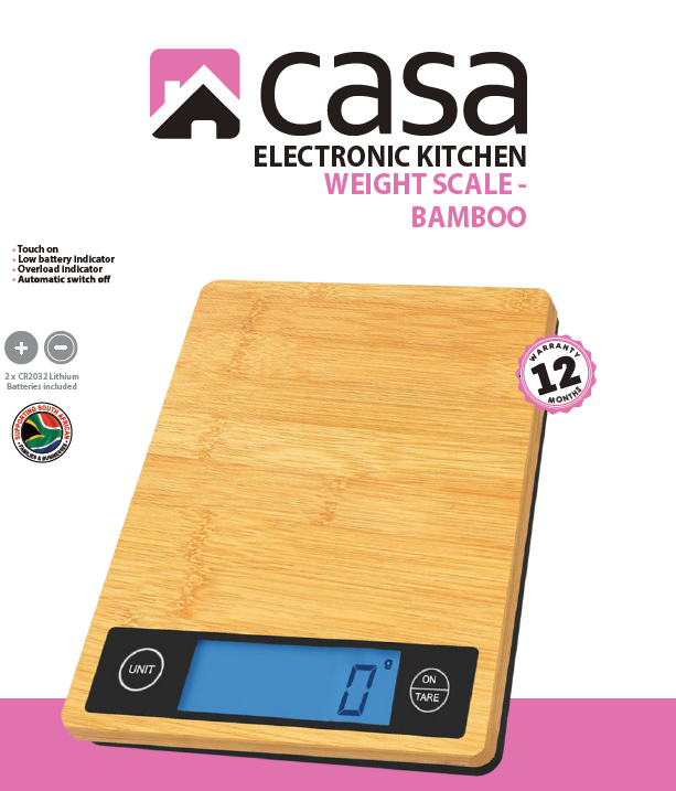 Kitchen Digital Scale Bamboo Large Backlit Display