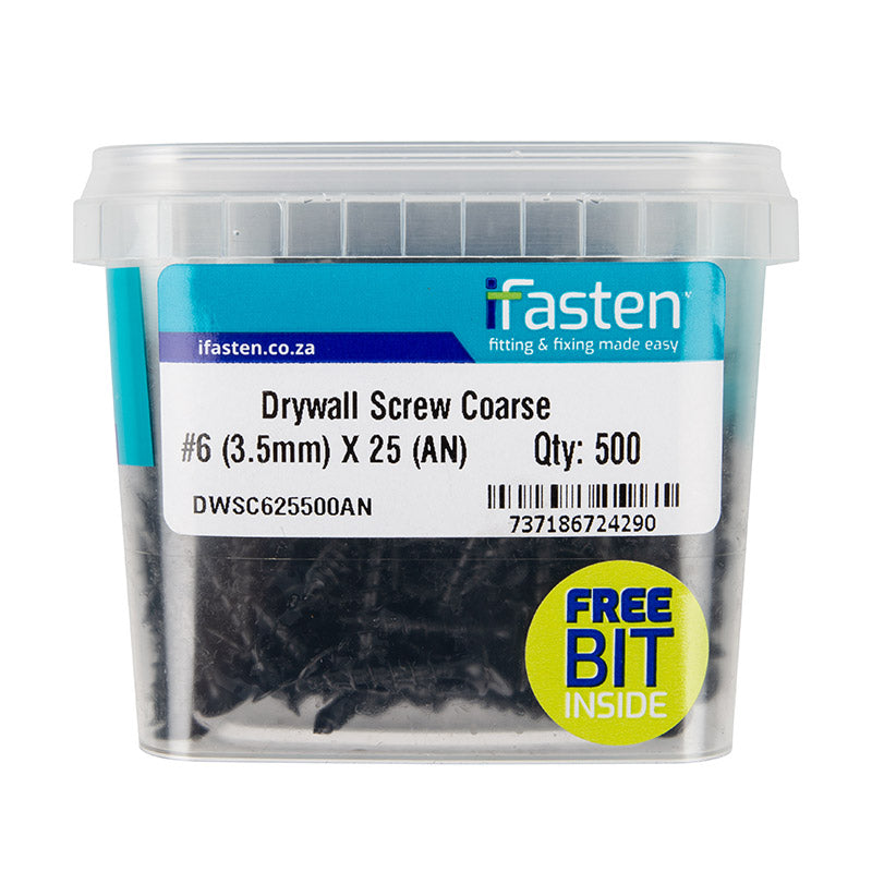 Ifasten Drywall Screw Coarse No6 3.5 X25 Mm 500 Pt +