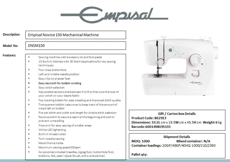 Ensm150 Novice 150 Sewing Mach
