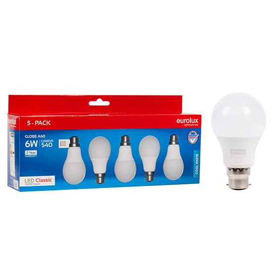 A60 Classic 6w Led B22 4000 K 5 Pack N - Livestainable.co.za