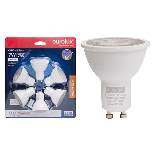 Gu10 Premium 7w Led 3000 K Dimmable 6 Pack Blister N - Livestainable.co.za