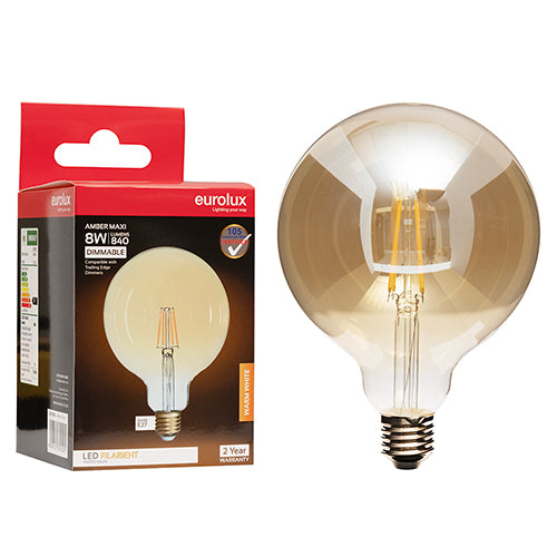 Maxi Globe 125mm Filament Amber 8w Led E27 2700 K Dimmable - Livestainable.co.za