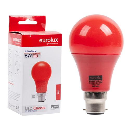 A60 Coloured Classic 6w Led B22 Red N - Livestainable.co.za