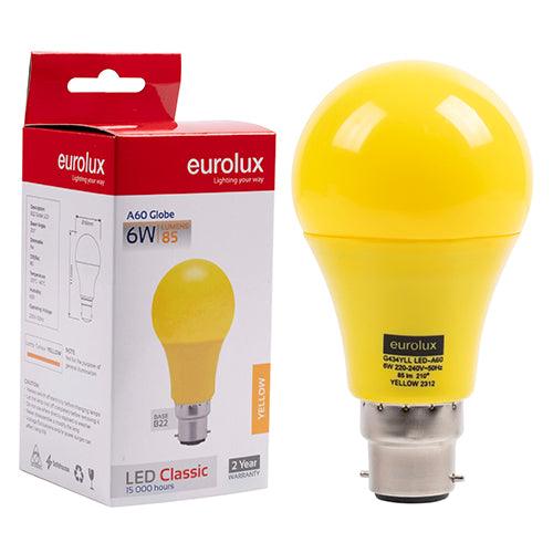 A60 Coloured Classic 6w Led B22 Yellow N - Livestainable.co.za